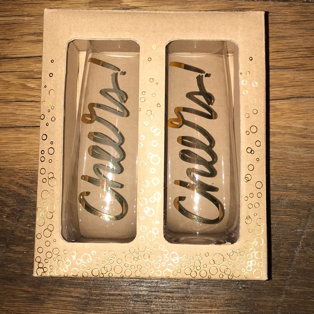 Set of 2 gold lettering stemless champagne glasses